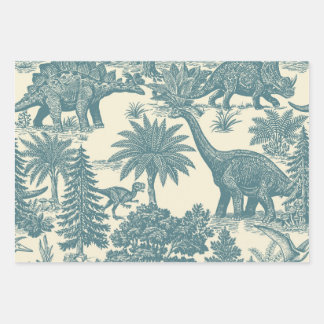 Antiek toile-patroon met dinosaurussen inpakpapier vel