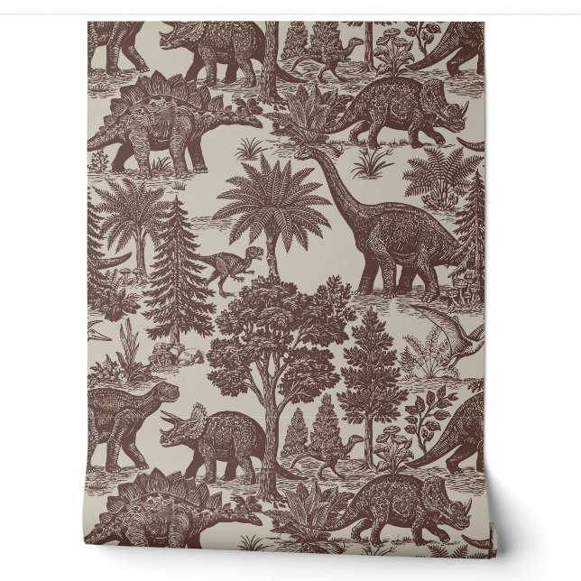 Antiek toilepatroon met dinosauriërs behang (Afrollen)