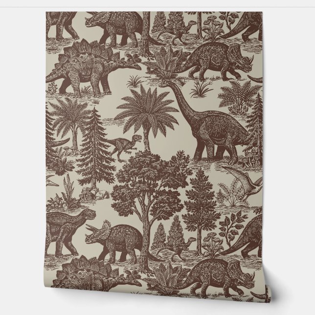 Antiek toilepatroon met dinosauriërs behang (Afrollen)