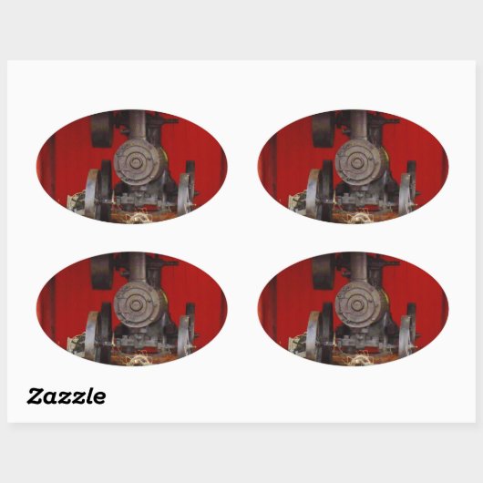 Antiek tracter met stoomaandrijving ovale sticker (Vel)