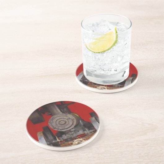 Antiek tracter met stoomaandrijving zandsteen onderzetter (Zijkant)