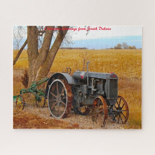 Antiek tractor South Dakota. kerstcadeautjes Legpuzzel (Horizontaal)