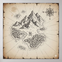 Antiek Treasure Island kaart Poster