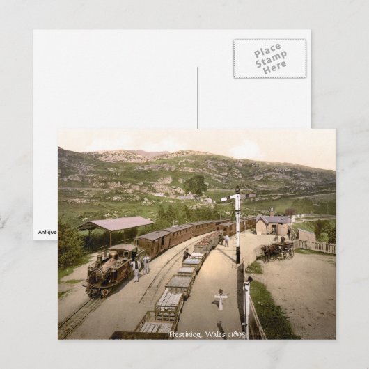 Antiek trein, station Ffestiniog Briefkaart (Voorkant / Achterkant)