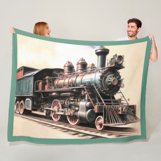 Antiek treinmotor railfan fleece deken (In situ)