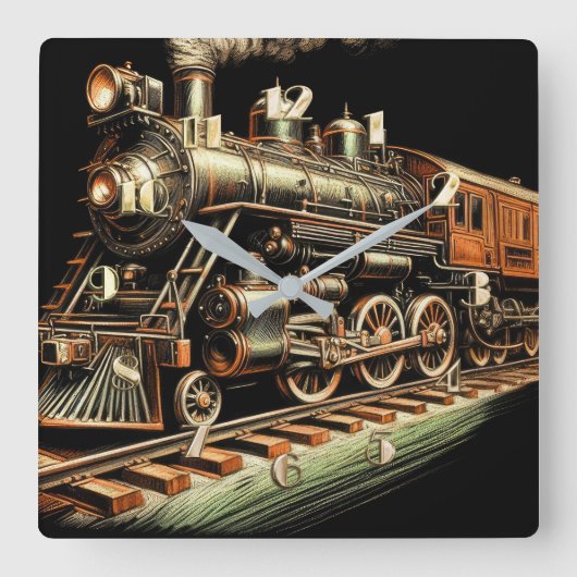 Antiek treinmotor railfan vierkante klok (Voorkant)