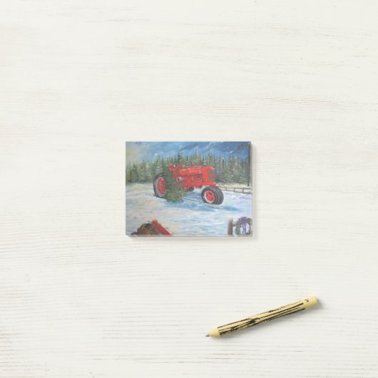 Antiek trekker bij een Boerderij met kerstbomen Post-it® Notes (Op bureau)