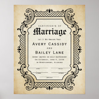 Antiek Trellis Border Lijst Wedding Certificate Poster