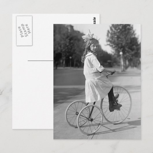 Antiek Tricycle Girl, 1913 Briefkaart (Voorkant / Achterkant)