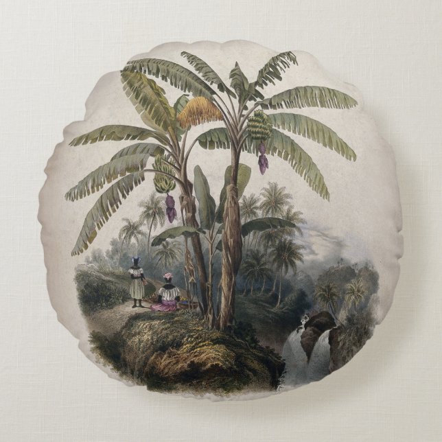 Antiek tropisch bananenbos |  Bota Rond Kussen (Voorkant)