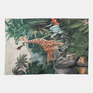 Antiek tropisch Oerwoud met dierenillustratie Theedoek