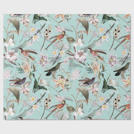 Antiek Tropisch Oerwoud Patroon Blauwgroen Cadeaupapier (Vlak)