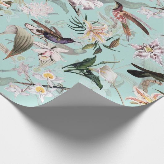 Antiek Tropisch Oerwoud Patroon Blauwgroen Cadeaupapier (Hoek)