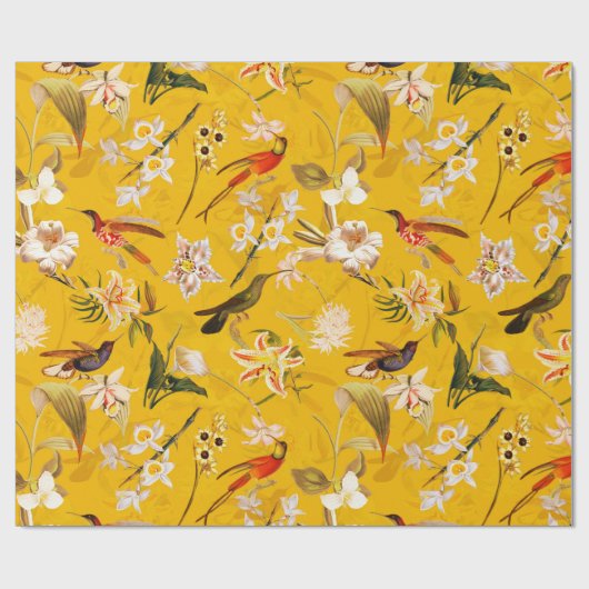 Antiek Tropisch Oerwoud Patroon Geel Cadeaupapier (Vlak)