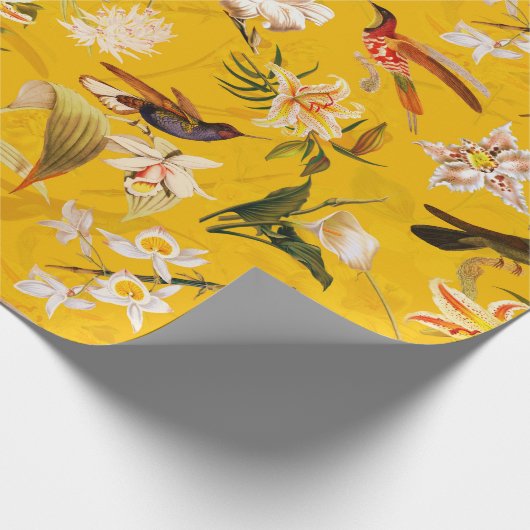 Antiek Tropisch Oerwoud Patroon Geel Cadeaupapier (Hoek)