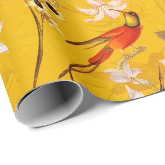 Antiek Tropisch Oerwoud Patroon Geel Cadeaupapier (Rol Hoek)