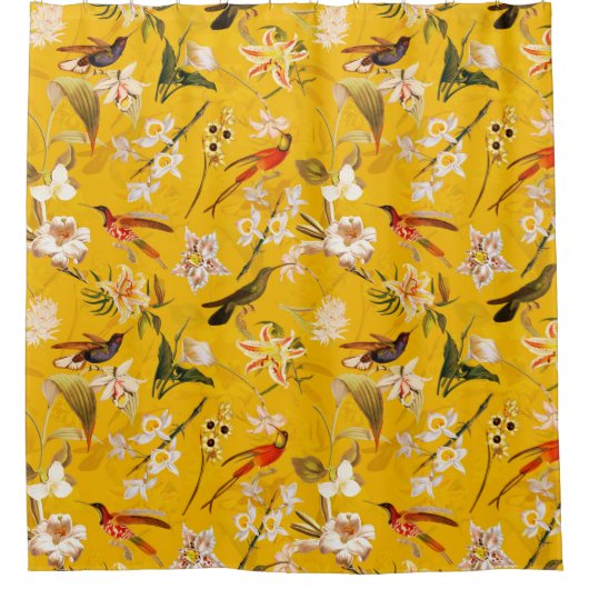 Antiek Tropisch Oerwoud Patroon Geel Douchegordijn (Voorkant)