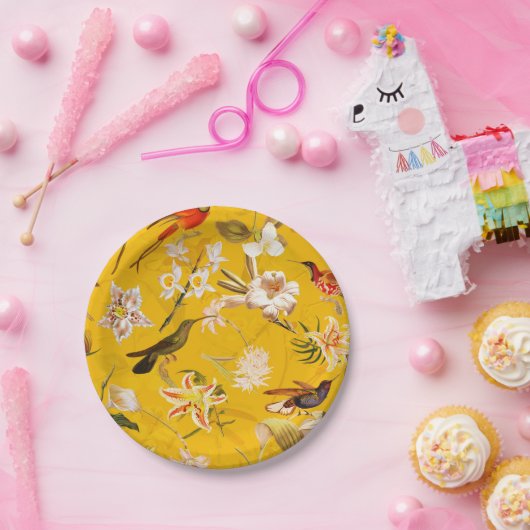 Antiek Tropisch Oerwoud Patroon Geel Papieren Bordje (Feest)