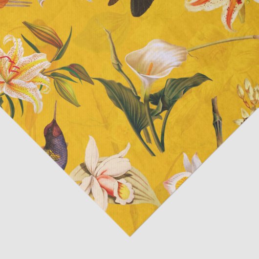 Antiek Tropisch Oerwoud Patroon Geel Tissuepapier (Detail)