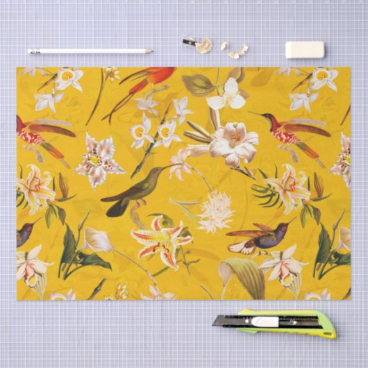 Antiek Tropisch Oerwoud Patroon Geel Tissuepapier (Craft)