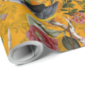 Antiek tropische bloem en oerwoud van vogels op ge cadeaupapier (Rol Hoek)