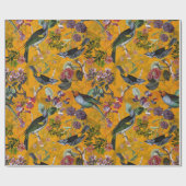 Antiek tropische bloem en oerwoud van vogels op ge cadeaupapier (Vlak)