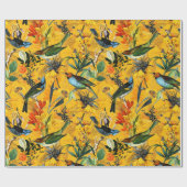 Antiek tropische bloem en vogelpatroon cadeaupapier (Vlak)