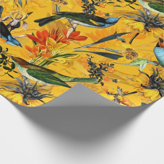 Antiek tropische bloem en vogelpatroon cadeaupapier (Hoek)