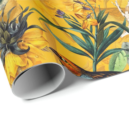 Antiek tropische bloem en vogelpatroon cadeaupapier (Rol Hoek)