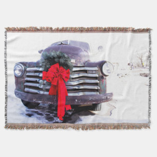 Antiek truck met feestelijke kerstmis deken