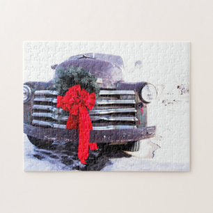 Antiek truck met feestelijke kerstmis legpuzzel