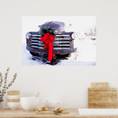 Antiek truck met feestelijke kerstmis poster (Keuken)