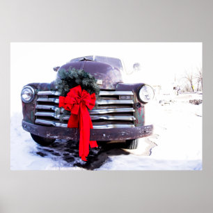 Antiek truck met feestelijke kerstmis poster