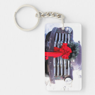 Antiek truck met feestelijke kerstmis sleutelhanger