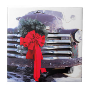 Antiek truck met feestelijke kerstmis tegeltje