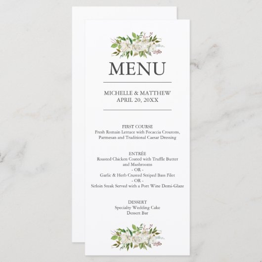 Antiek tuin | Elegante botanische bruiloft Menu (Voorkant / Achterkant)