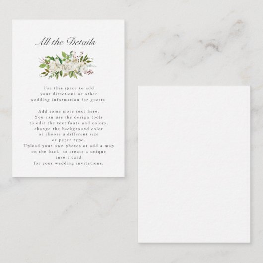Antiek tuin | Floral WEDDING Details Routebeschrij Informatiekaartje (Voorkant / Achterkant)