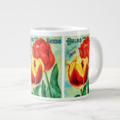 Antiek tuin reclame, geel rode tulpen grote koffiekop (Voorkant rechts)