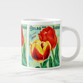 Antiek tuin reclame, geel rode tulpen grote koffiekop (Rechts)