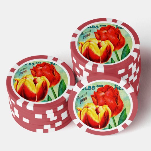 Antiek tuin reclame, geel rode tulpen poker chips (Opstapeling)