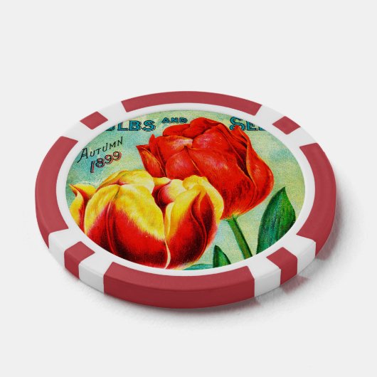 Antiek tuin reclame, geel rode tulpen poker chips (Enkel)