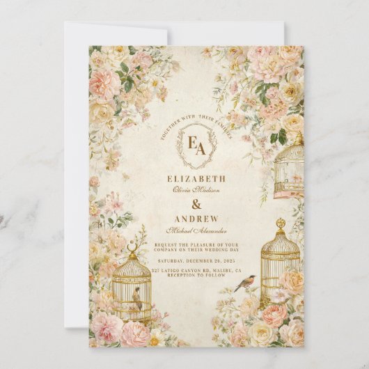 Antiek tuin Rozen en vogelkooien Kaart (Voorkant)