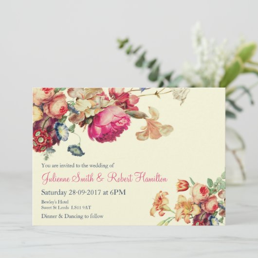 Antiek tuin | Vintage bruiloft uitnodigingen (Staand voorkant)