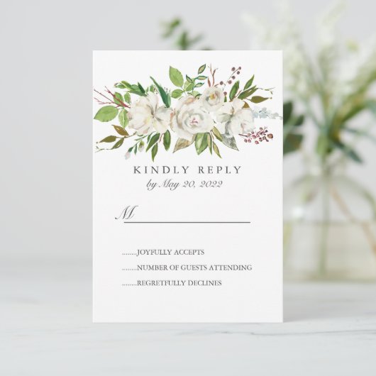 Antiek Tuin wit Bloemen Bruiloft RSVP (Staand voorkant)