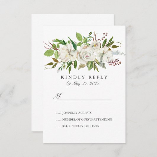 Antiek Tuin wit Bloemen Bruiloft RSVP (Voorkant / Achterkant)