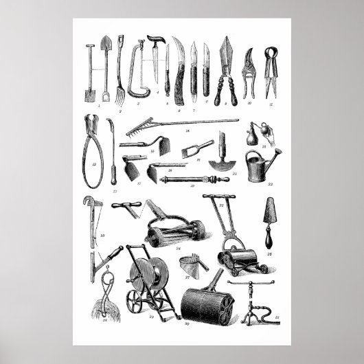 Antiek tuinbouwgereedschappen Tuinwinkel Poster (Voorkant)
