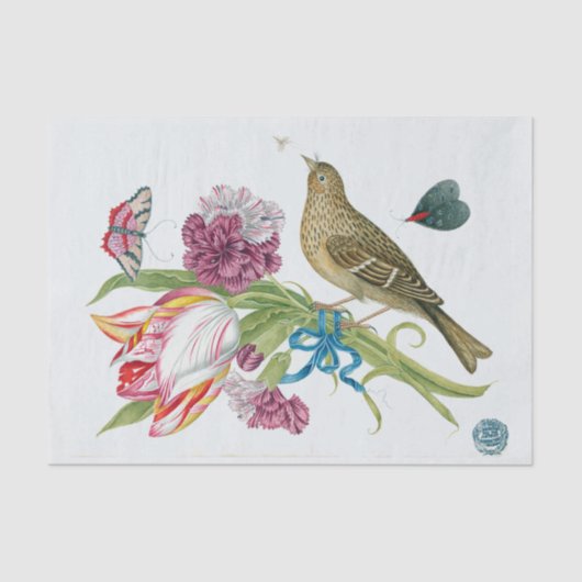 Antiek Tulip Bouquet met vogel Tissuepapier (Voorkant)