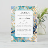 Antiek Turquoise arabesque moslim trouwkaart Save The Date (Staand voorkant)