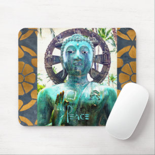 Antiek Turquoise Buddha Gold Mosaic Photo Peace Muismat