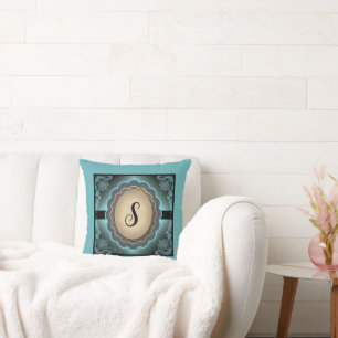 Antiek Turquoise Lace Monogram Sierkussen